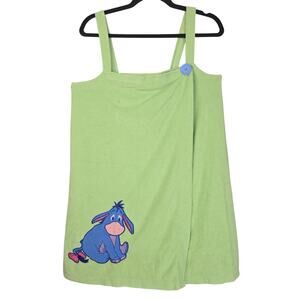 Disney Winnie the Pooh Eeyore Bath Wrap Womens XL Lime Green Terry Cloth Spa
